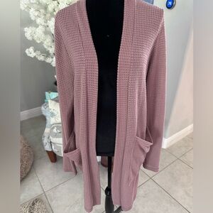 Open-Front Cardigan Sweater with Waffle Knit with thumb holes